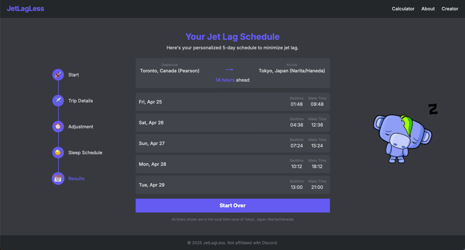 JetLagLess Calculator